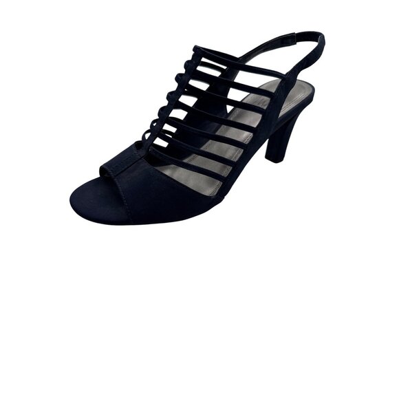 IMPO Size 6.5 Strappy Navy Blue Peep-Toe Heels With Slingback Stiletto Heel - Picture 7 of 12